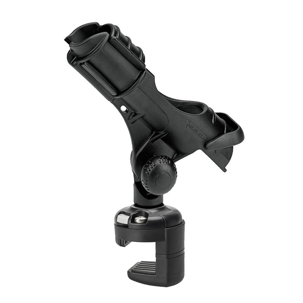 RAILBLAZA 08-0106-11 ROD HOLDER II W/PONTOON BOAT RAILMO, Track Mount; Holds Single Rod; Compatible With Aluminum Track Boat Gunnels; Black; UV Stabilized Fiberglass Reinforced Plastic; With Pontoon Boat Rail Mount Combo - The Twister Group Tools product