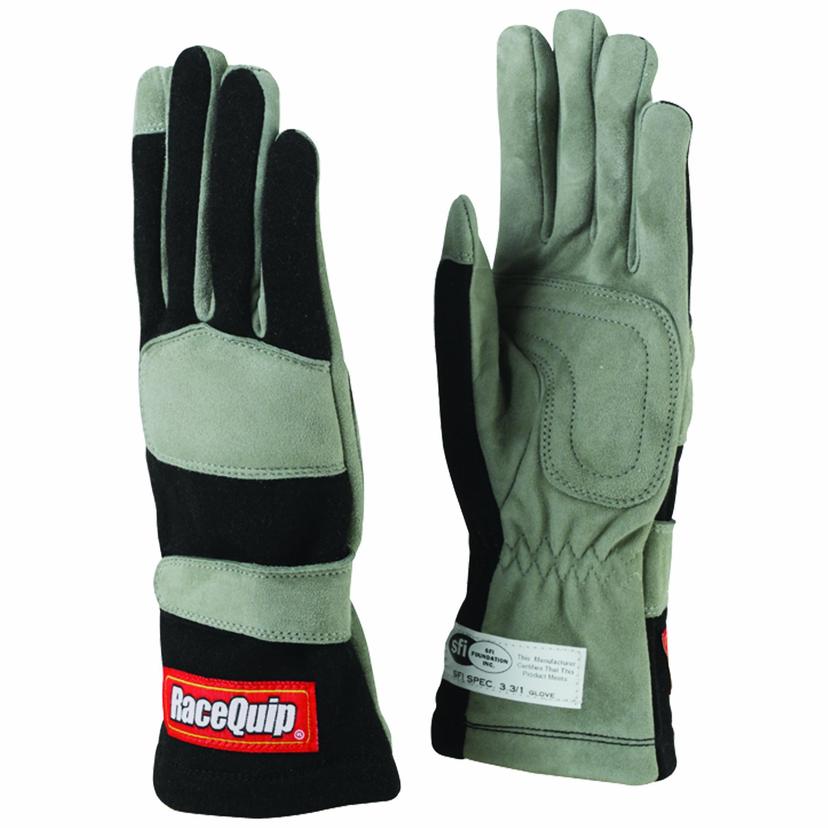 RACEQUIP 351005 Race Gloves 351 Series 1 Layer Nomex SFI 3.3/1 Certified Black Large