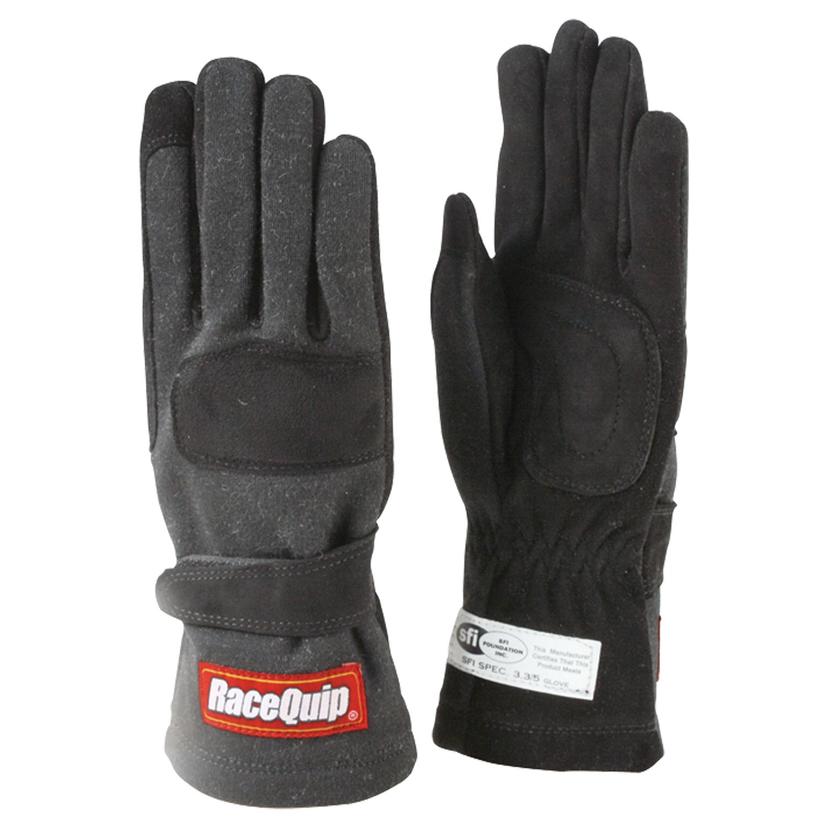 RACEQUIP 355005 Race Gloves 355 Series 2 Layer Nomex SFI 3.3/5 Certified Black Large