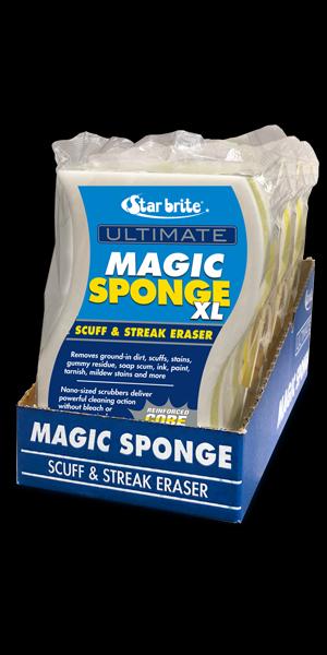STAR BRITE 041008 ULTIMATE MAGIC SPONGE XL 8PK DISPLY, Use To Remove Stains/ Scuffs/ Streaks/ Gummy Residue/ Soap Scum/ Ink/ Paint/ Tarnish/ Mildew Stains From Fiberglass And Vinyl Surfaces; Sponge Type; Extra Large; Pack Of 8; With US Label - The Twister Group Tools product