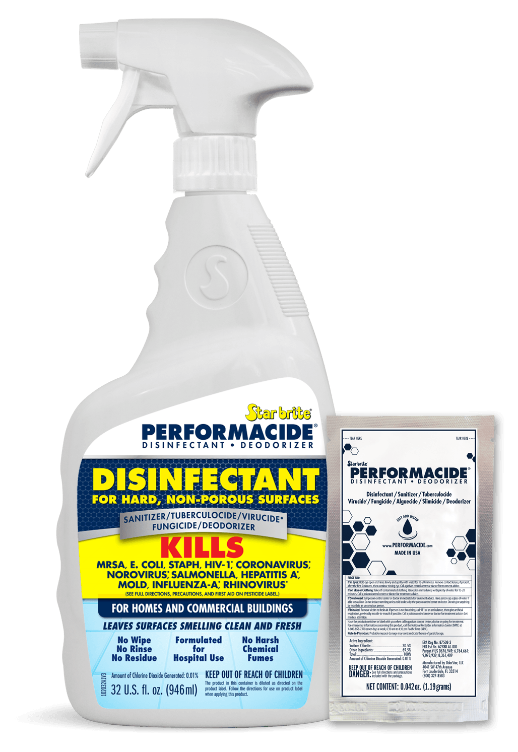 STAR BRITE 102032 Performacide Disinfectant - Kills COVID-19 Virus in 30 Seconds - No Rinse, No Wipe, No Residue - Just Add Water - 32 OZ. Single Kit - The Twister Group Tools product
