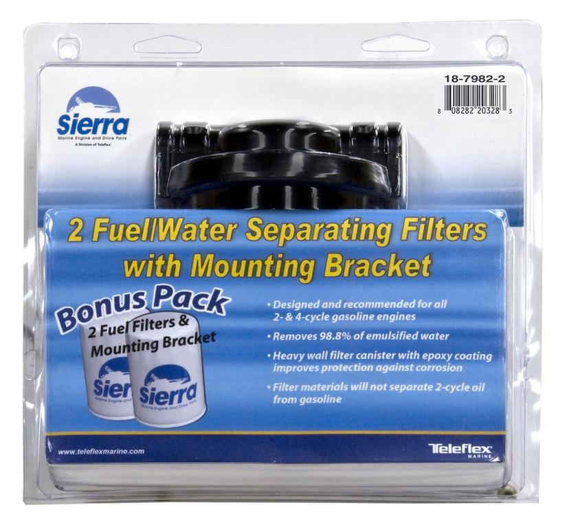 SIERRA 033322-10 3/8FT NPT TWN COMP UNIV WS FF KIT, 10 Micron Element; Aluminum Housing; 3/8 Inch Inlet/Outlet Size; Fuel Injected Engines; With Fuel Water Separator/ Mounting Bracket/ Two 3/8 Inch Pipe Plugs