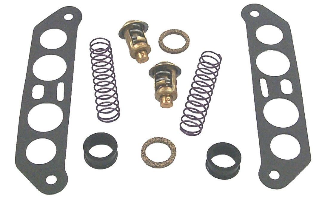 SIERRA 18-3673 THERMOSTAT KIT, With Thermostat Cover Gasket/ Thermostat Gasket/ Grommet (V4 Crossflow)/ Poppet Relief Valve (V4 Crossflow)/ Valve Spring (V4/ V6 Crossflow); Fits Johnson/ Evinrude Outboard Engines - High quality product image showing SIERRA 18-3673 THERMOSTAT KIT, With Thermostat Cover Gasket/ Thermostat Gasket/ Grommet (V4 Crossflow)/ Poppet Relief Valve (V4 Crossflow)/ Valve Spring (V4/ V6 Crossflow); Fits Johnson/ Evinrude Outboard Engines details and features