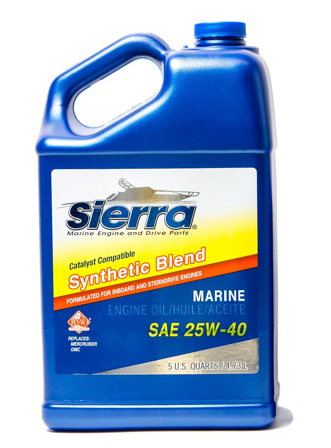 SIERRA 18-9440CAT-4 CATALYST OIL 25W40 5 QUART, SAE 25W-40; Synthetic Blend; 5 Quart Jug; Single; 4-Stroke Catalyst Engine Oil; NMMA FC-W/ API-SL Certified - The Twister Group Tools product