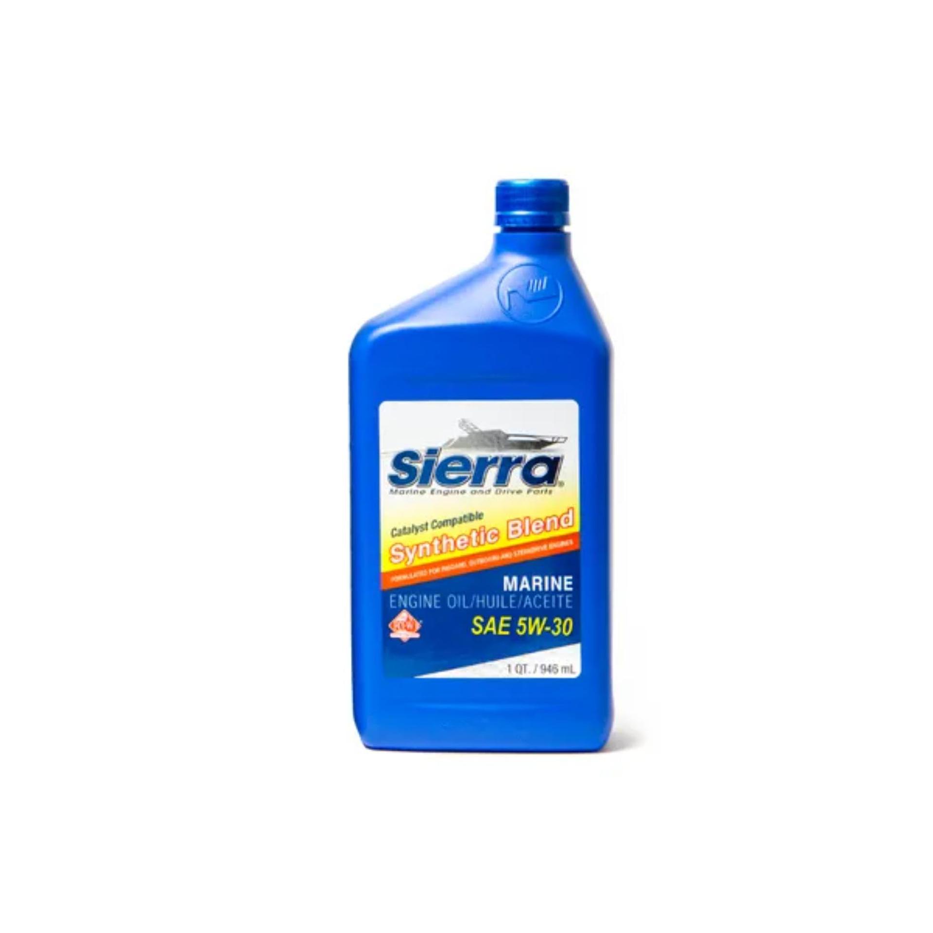 SIERRA 18-9555-2 Oil; Marine Series; SAE 5W-30; Semi-Synthetic; 1 Quart Bottle; Single; Marine Engine Oil; NMMA FC-W/ API SM Certified - High quality product image showing SIERRA 18-9555-2 Oil; Marine Series; SAE 5W-30; Semi-Synthetic; 1 Quart Bottle; Single; Marine Engine Oil; NMMA FC-W/ API SM Certified details and features
