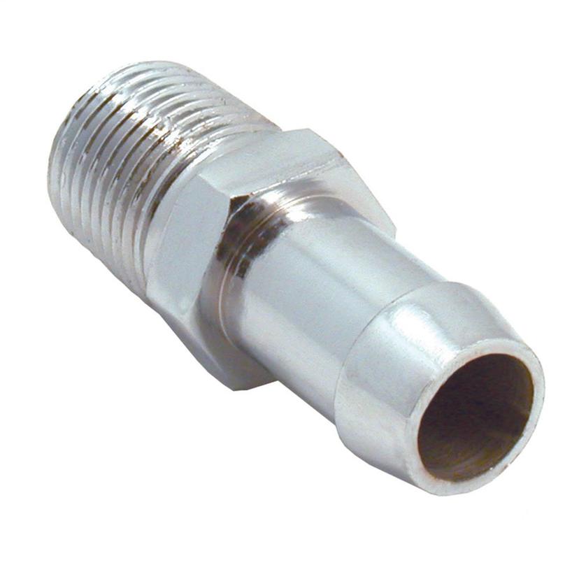 SPECTRE 5953 Hose End Fitting; For 5/8 Inch Heater Hose; 1/2 Inch NPT To 5/8 Inch X 1-3/4 Inch Barb; Straight; Triple Chrome Plated; Silver; Single