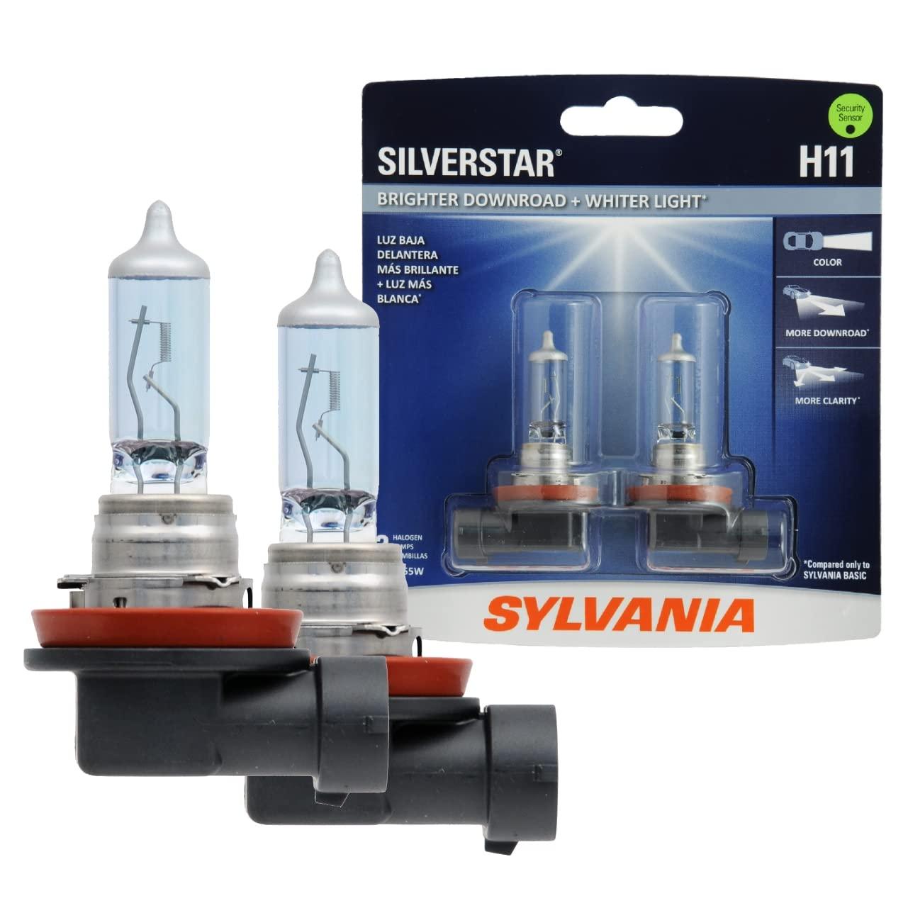 SYLVANIA H11ST.BP2 H11 SilverStar - High Performance Halogen Headlight Bulb, High Beam, Low Beam and Fog Replacement Bulb, Brighter Downroad with Whiter Light (Contains 2 Bulbs) - High quality product image showing SYLVANIA H11ST.BP2 H11 SilverStar - High Performance Halogen Headlight Bulb, High Beam, Low Beam and Fog Replacement Bulb, Brighter Downroad with Whiter Light (Contains 2 Bulbs) details and features