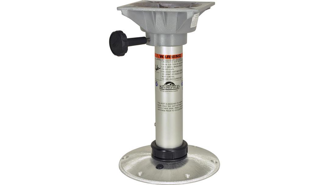 SPRINGFIELD 1793313 Boat Seat Pedestal; Thread-Lock; Fixed Height Pedestal; 14 Inch Post Height; 2-3/8 Inch Post Diameter; Anodized; Aluminum; ABYC Code H-31 AP And B; With 13 Inch Fixed Height Post/ Non-Locking Swivel Seat Mount/ 9 Inch Diameter Base - The Twister Group Tools product