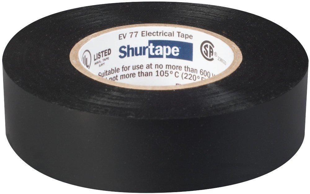 SHURTAPE 104706 EV 77 Professional Grade, All-Weather Vinyl Electrical Tape, UL Listed/CSA Approved, 7.0 Mil, Black, 3/4 Inch x 66 Feet, 1 Roll - The Twister Group Tools product