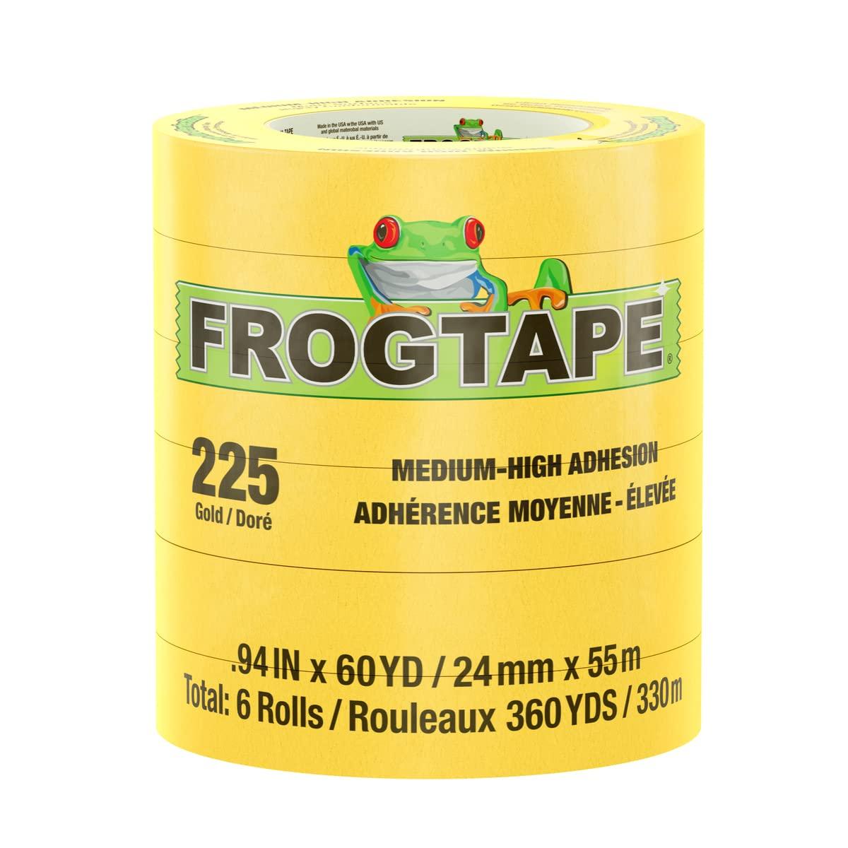 FROGTAPE 105320 225 Gold Moderate Temperature Performance Grade Masking Tape, Medium-High Adhesion, 24mm x 55m, 6 rolls per pack - High quality product image showing FROGTAPE 105320 225 Gold Moderate Temperature Performance Grade Masking Tape, Medium-High Adhesion, 24mm x 55m, 6 rolls per pack details and features
