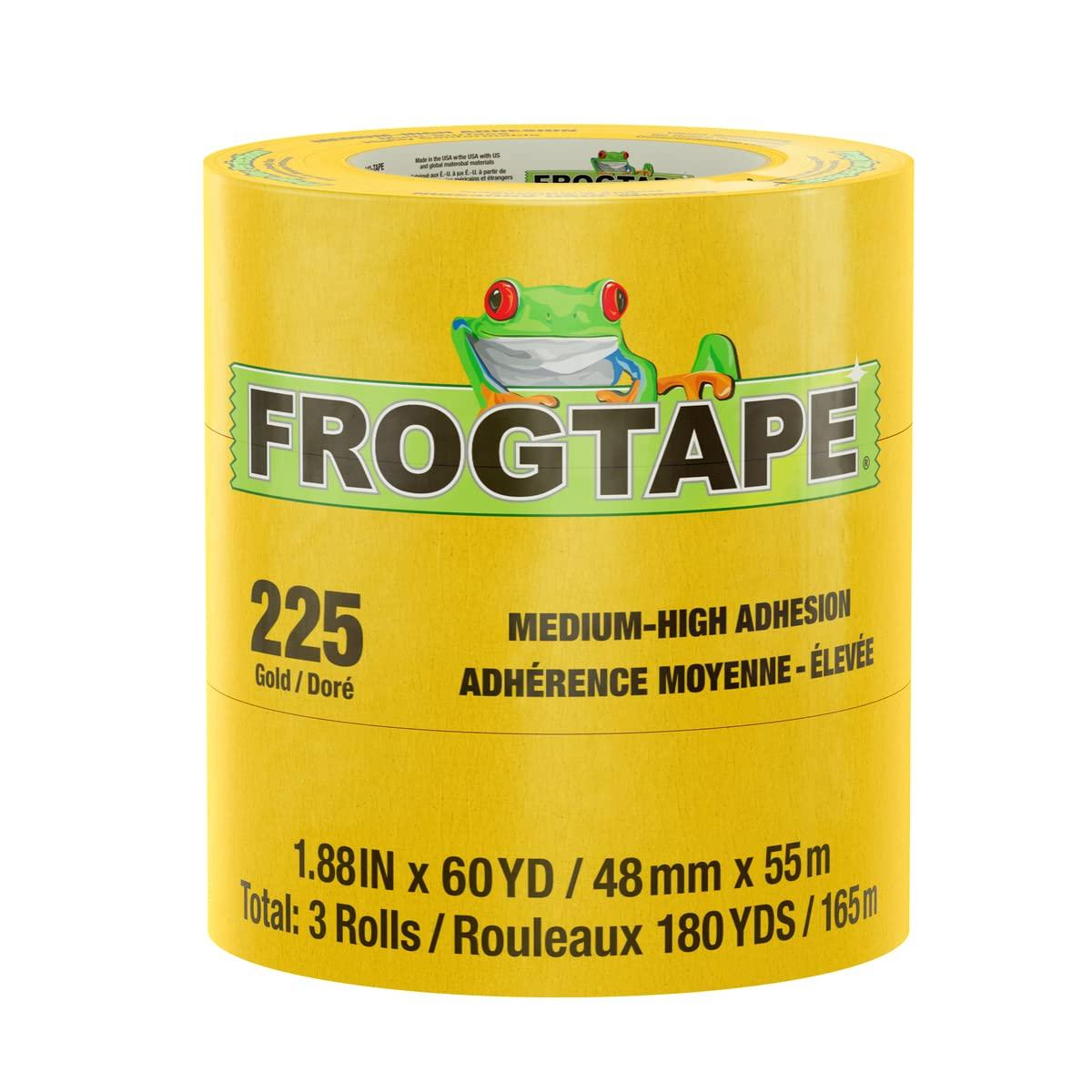 FROGTAPE 105322 225 Gold Moderate Temperature Performance Grade Masking Tape, Medium-High Adhesion, 48mm x 55m, 3 rolls per pack - High quality product image showing FROGTAPE 105322 225 Gold Moderate Temperature Performance Grade Masking Tape, Medium-High Adhesion, 48mm x 55m, 3 rolls per pack details and features