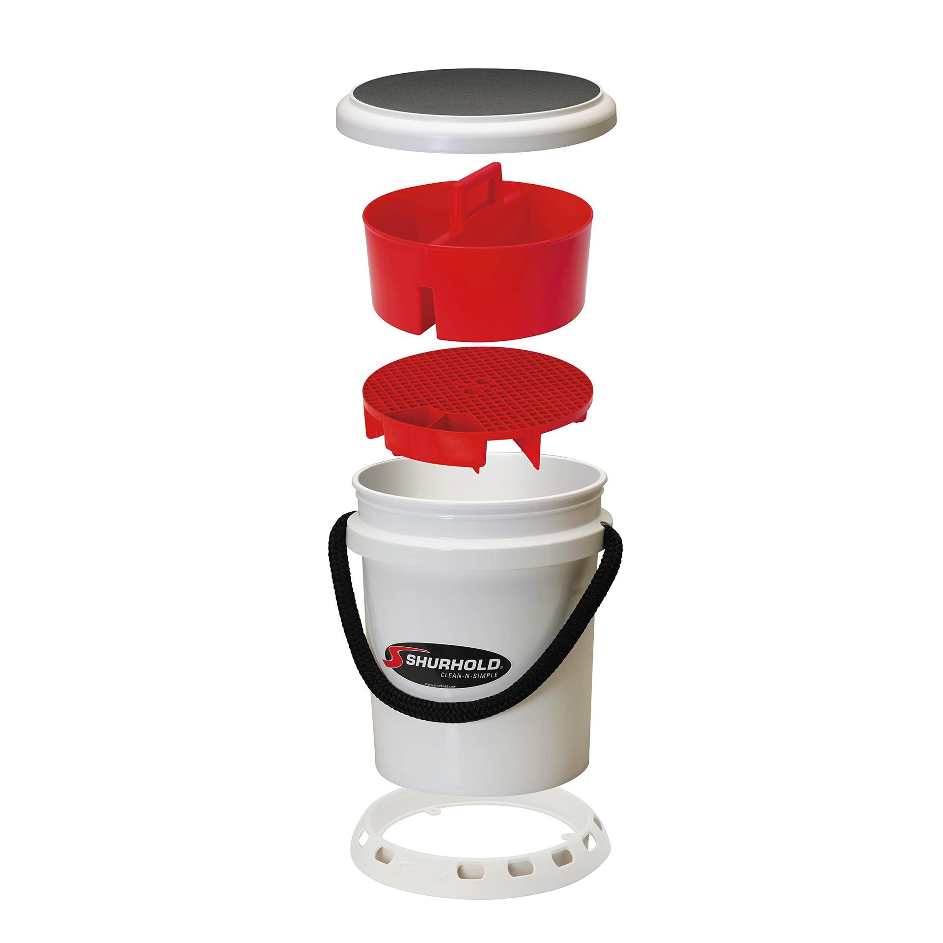 SHURHOLD 2463 Deluxe Bucket System, 5 Gallon Bucket with Rope Handle, Lid, Non-Skid Base, Bucket Caddy, White - High quality product image showing SHURHOLD 2463 Deluxe Bucket System, 5 Gallon Bucket with Rope Handle, Lid, Non-Skid Base, Bucket Caddy, White details and features
