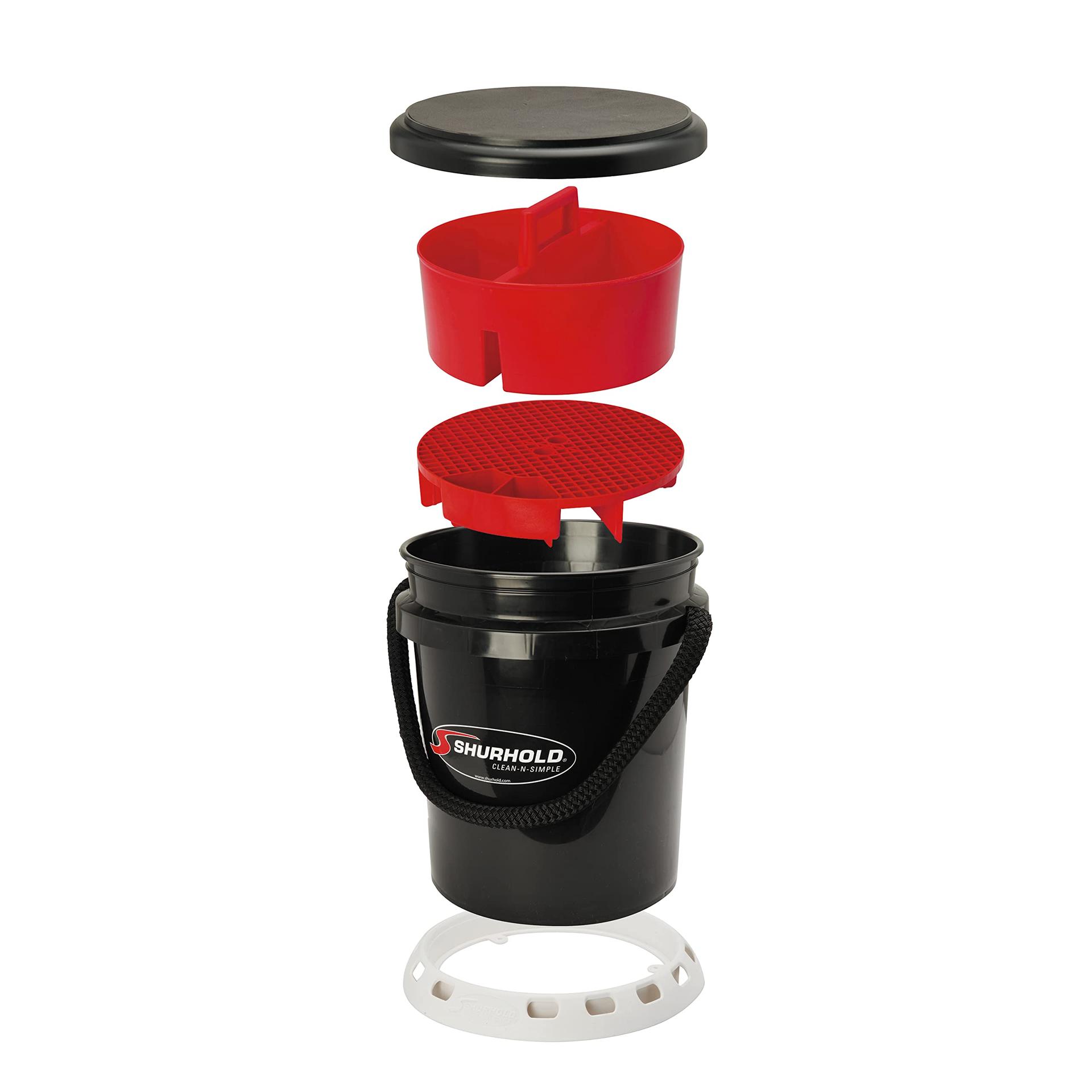 SHURHOLD 2464 2463 Deluxe Bucket System, 5 Gallon Bucket with Rope Handle, Lid, Non-Skid Base, Bucket Caddy, Black - High quality product image showing SHURHOLD 2464 2463 Deluxe Bucket System, 5 Gallon Bucket with Rope Handle, Lid, Non-Skid Base, Bucket Caddy, Black details and features