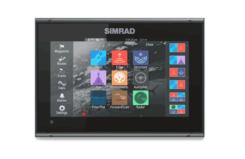 SIMRAD 000-16294-001 GO9XSE 83/200 TM XD/CMAP DISCOVER/H, 9 Inch Super-Bright Widescreen Display; 480 x 800 Pixel Resolution; Multi-Touch Interface; Built In Wi-Fi/ Echosounder/ Sonar; 1 Micro-C Male Port - The Twister Group product