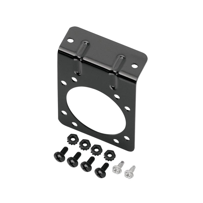 DRAW-TITE 118138 MOUNTING BRACKET - 7 WAY, For Use With 7-Way Flat Pin Connectors; Screw-In; Angled; Powder Coated; Black; Without Dust Cover; Single; With Screws And Nuts