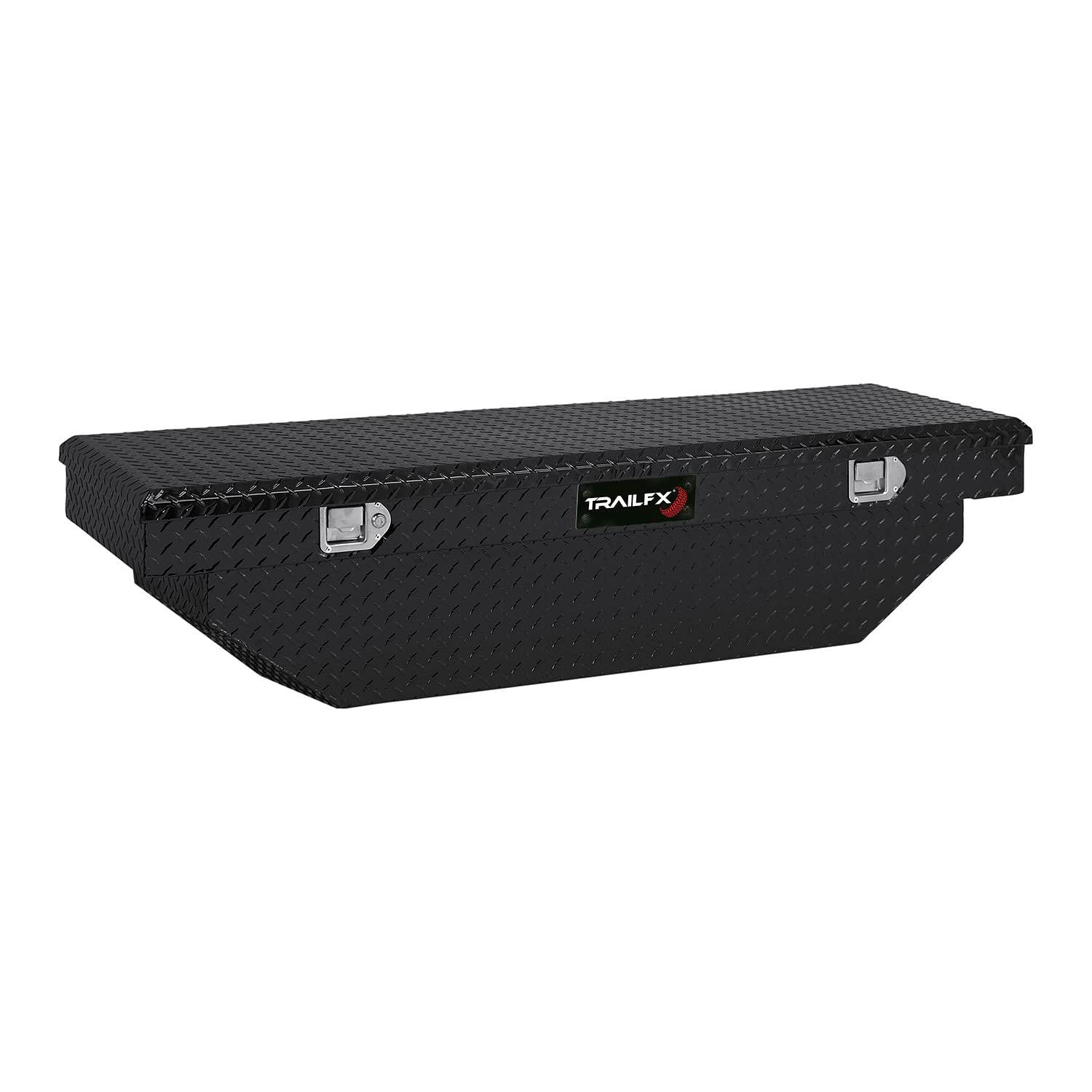 TRAILFX 110632 Tool Box; Crossover Angled; Single Lid With Struts; Powder Coated; Black; 16 Gauge Aluminum; 19-1/4 Inch Length x 63 Inch Width x 13-1/2 Inch Height; 8.0 Cubic Foot Capacity; With Plastic Tray - High quality product image showing TRAILFX 110632 Tool Box; Crossover Angled; Single Lid With Struts; Powder Coated; Black; 16 Gauge Aluminum; 19-1/4 Inch Length x 63 Inch Width x 13-1/2 Inch Height; 8.0 Cubic Foot Capacity; With Plastic Tray details and features