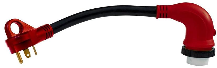 VALTERRA 3050D90VP A10-Mighty Cord 90° Detachable 12 INCH Adapter Cord - 30AM to 50AF, Red (Carded)