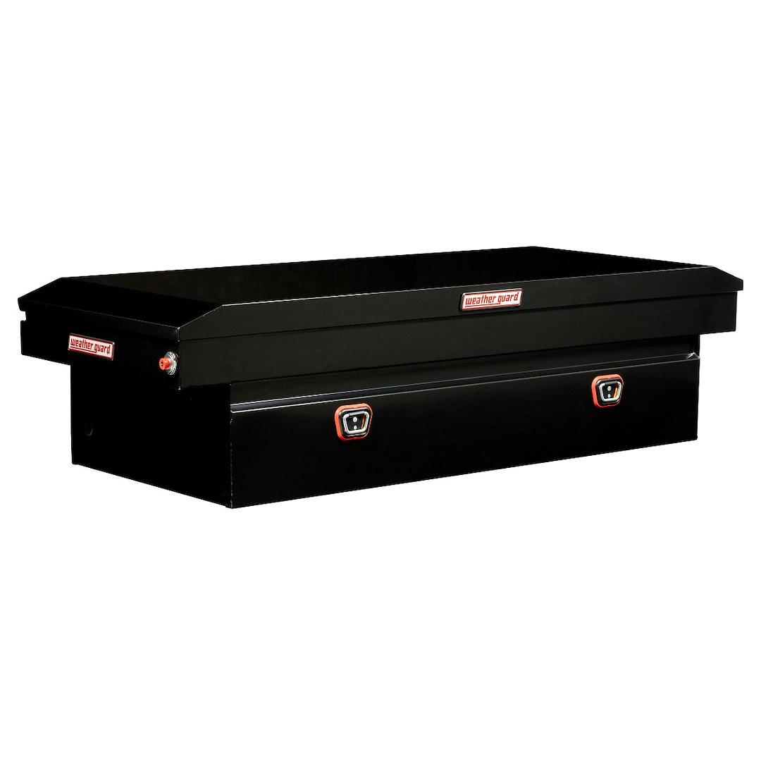 WEATHER GUARD 116-5-04 SADDLE BOX, Crossover; Single Lid; Powder Coated; Gloss Black; Steel; 27-1/2 Inch Length x 72 Inch Width x 18-1/2 Inch Height; 15.5 Cubic Feet Capacity - High quality product image showing WEATHER GUARD 116-5-04 SADDLE BOX, Crossover; Single Lid; Powder Coated; Gloss Black; Steel; 27-1/2 Inch Length x 72 Inch Width x 18-1/2 Inch Height; 15.5 Cubic Feet Capacity details and features