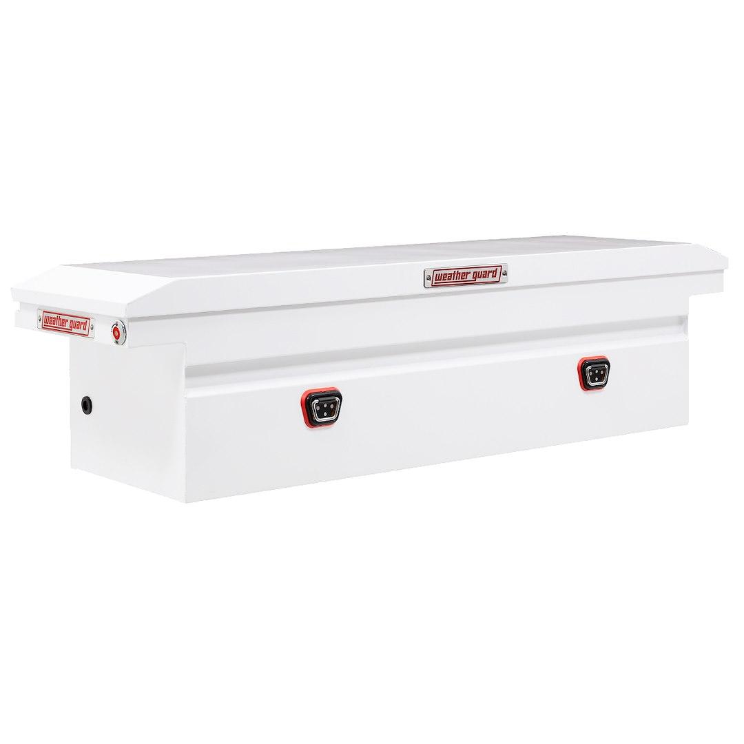 WEATHER GUARD 120-3-04 SADDLE BOX, Crossover; Low Profile; Single Lid; Powder Coated; White; Steel; 20 Inch Length x 72 Inch Width x 18 Inch Height; 11 Cubic Feet Capacity - The Twister Group Tools product
