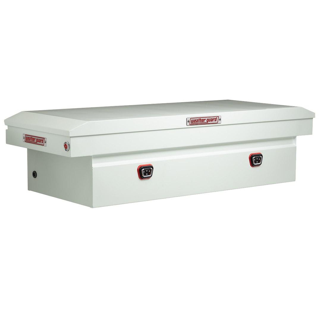 WEATHER GUARD 126-3-04 SADDLE BOX, Crossover; Single Lid; Powder Coated; White; Steel; 20 Inch Length x 72 Inch Width x 18 Inch Height; 11 Cubic Feet Capacity - The Twister Group Tools product