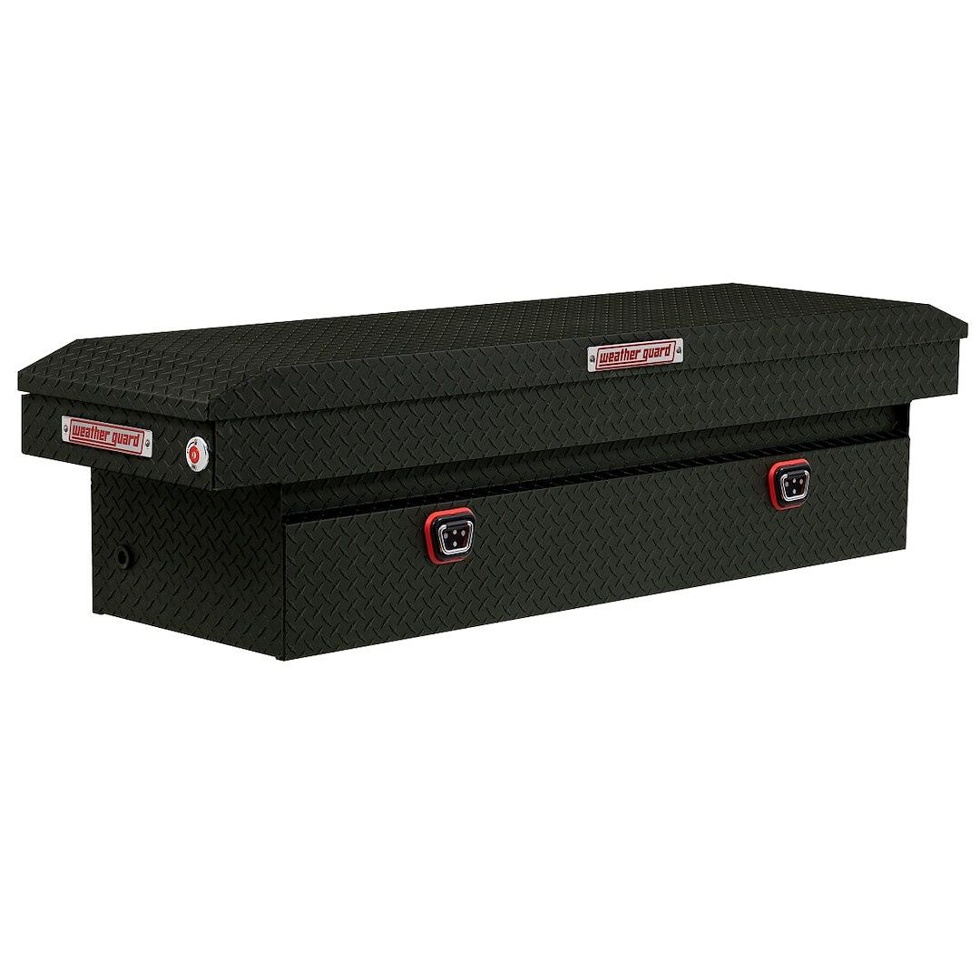 WEATHER GUARD 127-52-04 SADDLE BOX, Crossover; Single Lid; Powder Coated; Textured Matte Black; Aluminum; 20 Inch Length x 72 Inch Width x 18 Inch Height; 11 Cubic Feet Capacity - High quality product image showing WEATHER GUARD 127-52-04 SADDLE BOX, Crossover; Single Lid; Powder Coated; Textured Matte Black; Aluminum; 20 Inch Length x 72 Inch Width x 18 Inch Height; 11 Cubic Feet Capacity details and features