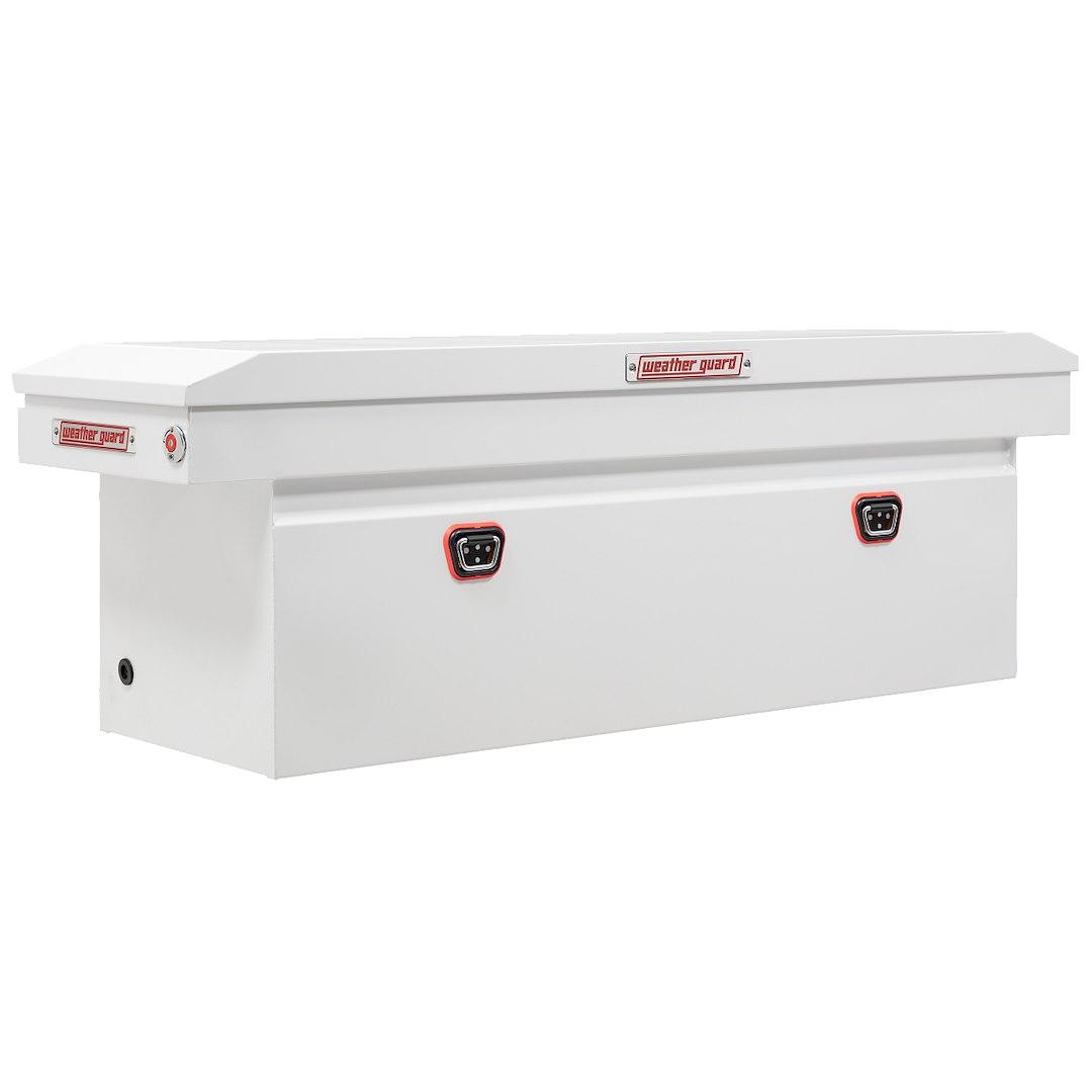 WEATHER GUARD 128-3-04 SADDLE BOX, Crossover; Single Lid; Powder Coated; White; Steel; 20 Inch Length x 72 Inch Width x 24 Inch Height; 15 Cubic Feet Capacity - The Twister Group Tools product