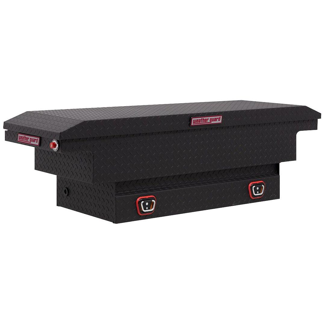 WEATHER GUARD 131-52-04 SADDLE BOX, Crossover; Low Profile; Single Lid; Powder Coated; Textured Matte Black; Aluminum; 20 Inch Length x 62 Inch Width x 18 Inch Height; 8 Cubic Feet Capacity - High quality product image showing WEATHER GUARD 131-52-04 SADDLE BOX, Crossover; Low Profile; Single Lid; Powder Coated; Textured Matte Black; Aluminum; 20 Inch Length x 62 Inch Width x 18 Inch Height; 8 Cubic Feet Capacity details and features