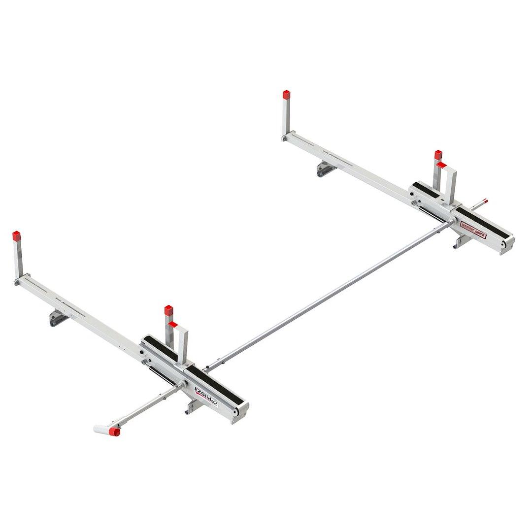WEATHER GUARD 2261-3-01 COMPACT VAN DROP-DOWN LADDER RACK, 100 Pound Capacity; Mounts To Roof Brackets; Single Side; Includes Two 60 Inch Long Cross Members - The Twister Group Tools product