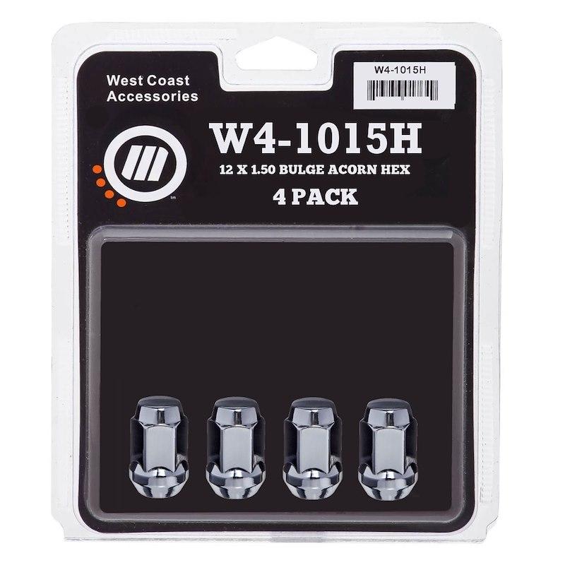 WC WHEEL W4-1015H Lug Nut; 12 Millimeter x 1.5 Thread Size; 60 Degree Conical; Acorn; 1.38 Inch/ 35 Millimeter Overall Length; 3/4 Inch Hex Size; Chrome Plated; Steel; Pack Of 4 - High quality product image showing WC WHEEL W4-1015H Lug Nut; 12 Millimeter x 1.5 Thread Size; 60 Degree Conical; Acorn; 1.38 Inch/ 35 Millimeter Overall Length; 3/4 Inch Hex Size; Chrome Plated; Steel; Pack Of 4 details and features