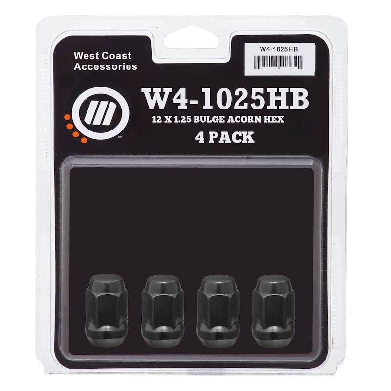 WC WHEEL W4-1025HB Lug Nut; 12 Millimeter x 1.25 Thread Size; 60 Degree Conical; Acorn; 1.38 Inch/ 35 Millimeter Overall Length; 3/4 Inch Hex Size; Black; Steel; Pack Of 4 - High quality product image showing WC WHEEL W4-1025HB Lug Nut; 12 Millimeter x 1.25 Thread Size; 60 Degree Conical; Acorn; 1.38 Inch/ 35 Millimeter Overall Length; 3/4 Inch Hex Size; Black; Steel; Pack Of 4 details and features