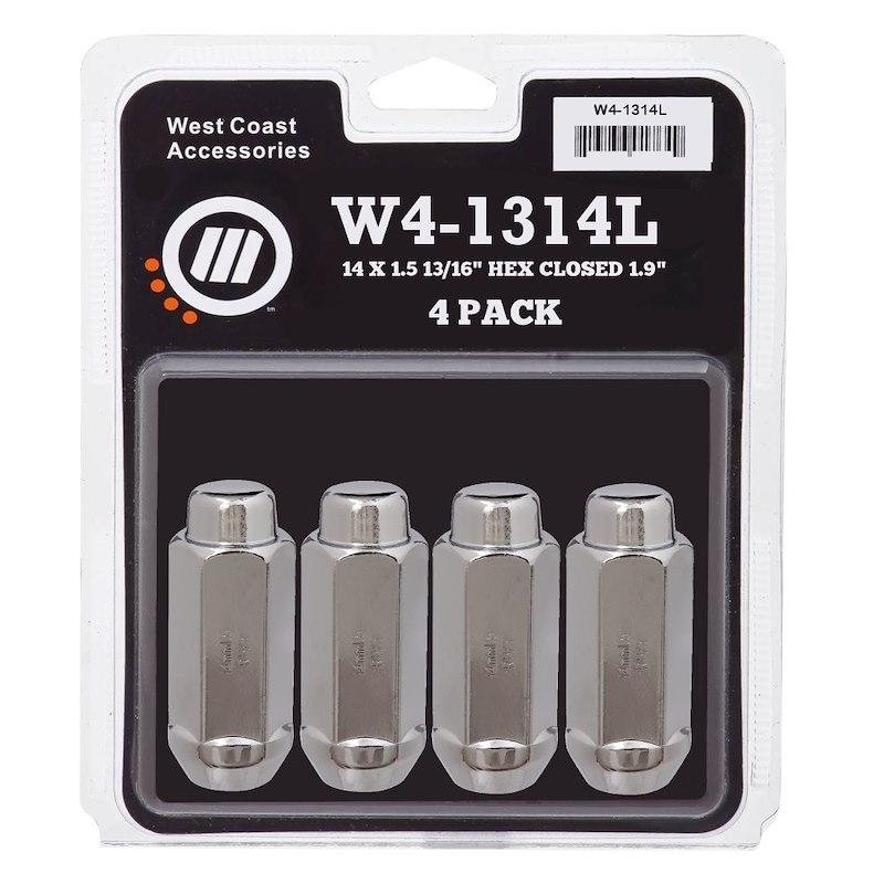 WC WHEEL W4-1314L Lug Nut; 14 x 1.5 Millimeter Thread Size; 60 Degree Conical; Acorn Extra Long; 1.90 Inch/ 48.2 Millimeter Overall Length; 13/16 Inch Hex Size; Chrome Plated; Steel; Pack Of 4 - High quality product image showing WC WHEEL W4-1314L Lug Nut; 14 x 1.5 Millimeter Thread Size; 60 Degree Conical; Acorn Extra Long; 1.90 Inch/ 48.2 Millimeter Overall Length; 13/16 Inch Hex Size; Chrome Plated; Steel; Pack Of 4 details and features
