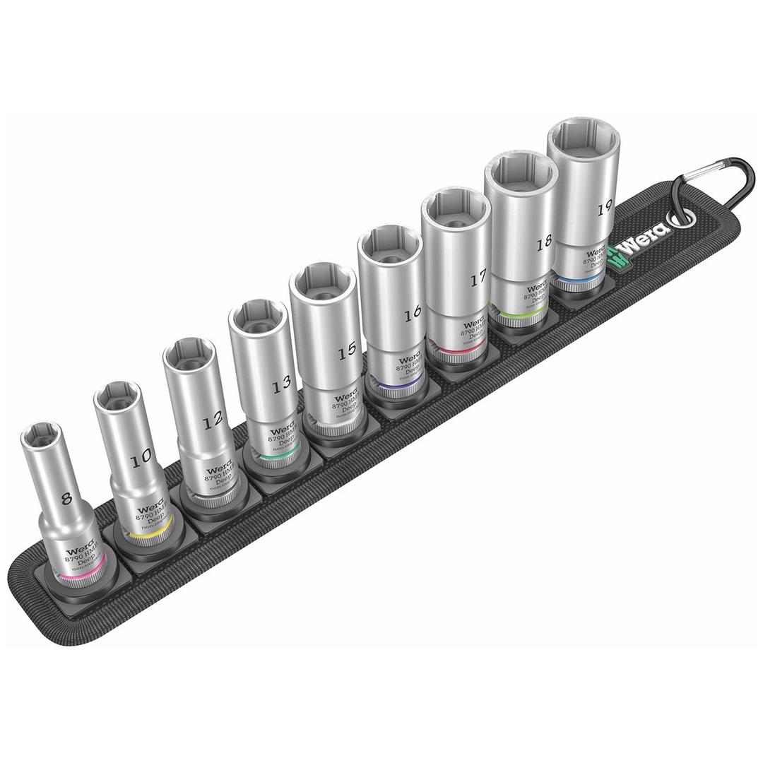 WERA 05004545001 Belt B 1 Zyklop Metric Deep Socket Set with Holding Function 3/8 INCH Drive (9-Piece Set) - The Twister Group Tools product
