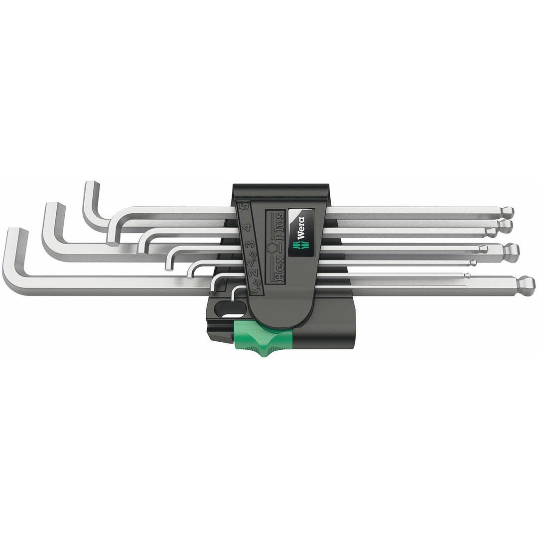 WERA 05073594001 Hex-Plus Chrome-Plated Stainless Steel Long Shaft Metric L-Key Allen Wrench (9-Piece Set) - The Twister Group Tools product