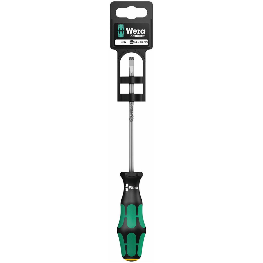 WERA 05100044001 Screwdriver: Slotted 5.5mm x 125mm LaserTip (On Hang-Tag) - The Twister Group Tools product