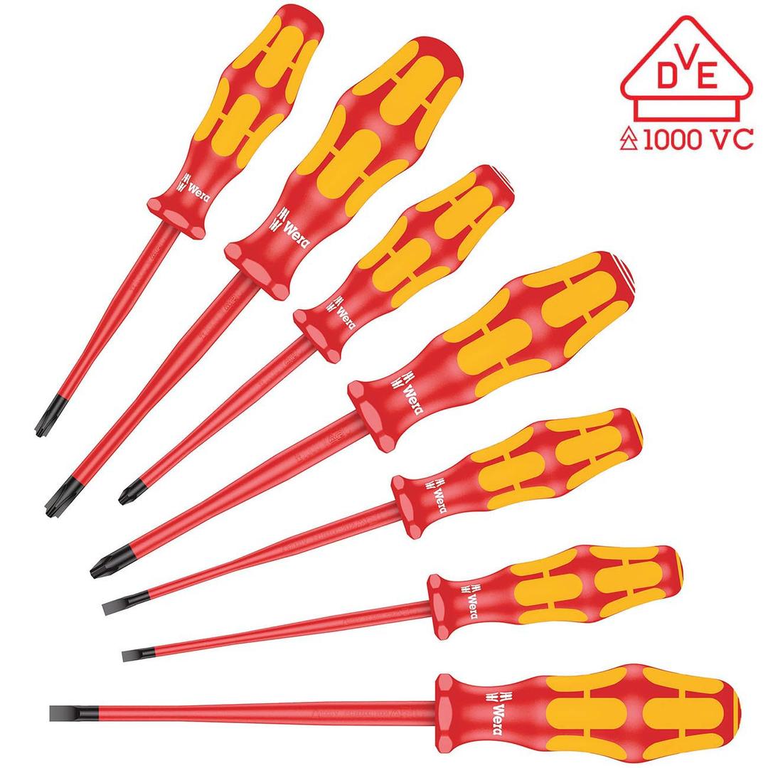 WERA 05135961001 Insulated Screwdriver set Kraftform Plus with Reduced Blade/Smaller Handles (7 Piece) - The Twister Group Tools product