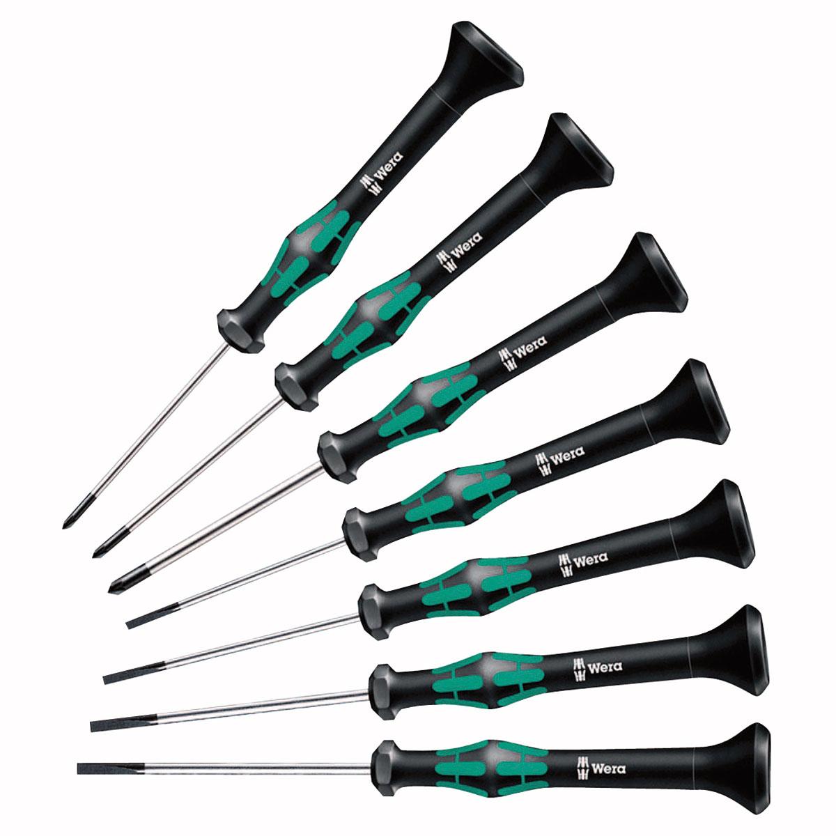 WERA 05345271001 Kraftform Micro Slotted/Phillips Precision Screwdriver - 7 Piece Set - High quality product image showing WERA 05345271001 Kraftform Micro Slotted/Phillips Precision Screwdriver - 7 Piece Set details and features