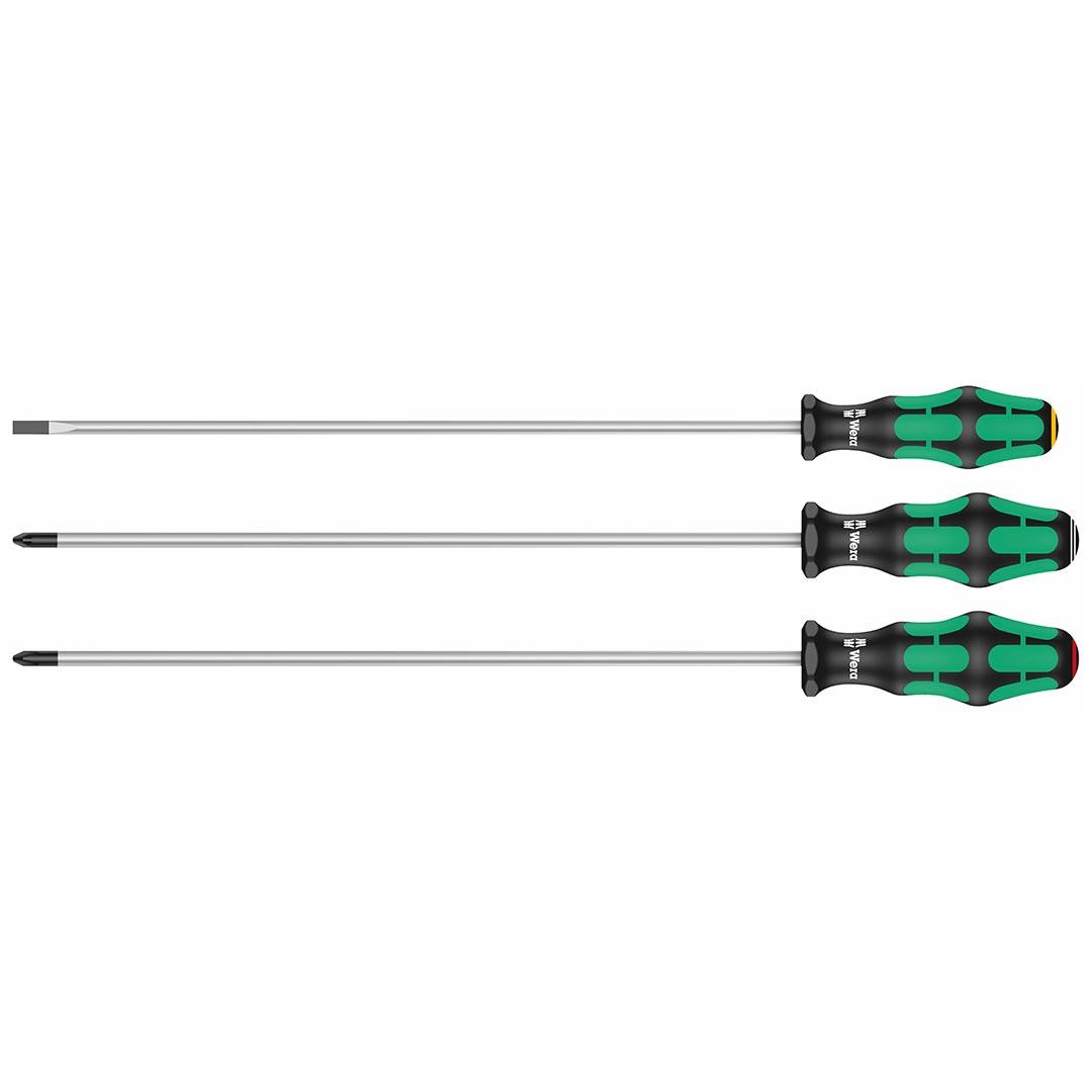 WERA 05347735002 Kraftform Plus Long Shaft Screwdrivers - 300 mm Long Shafts (3 Piece Set) - The Twister Group Tools product