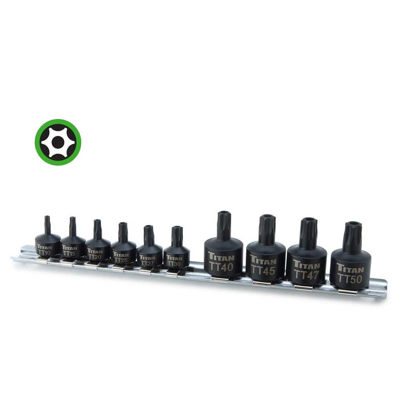 TITAN 16143 Impact Grade Tamper Resistant Stubby Star Bit Socket Set (10 Piece Set)