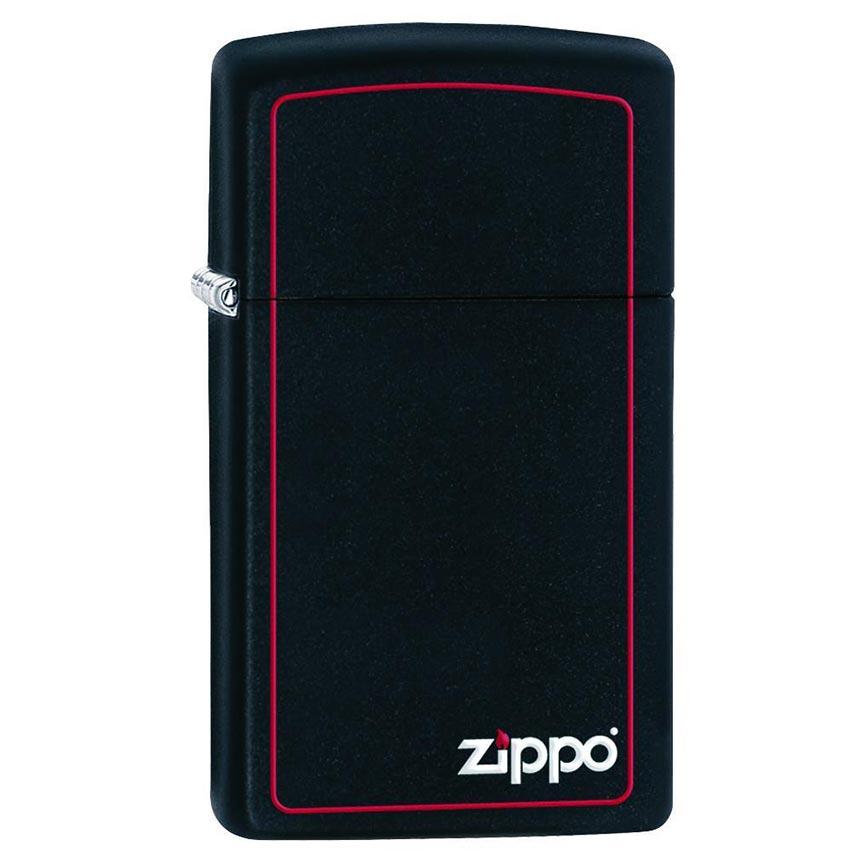 ZIPPO 1618ZB Windproof Lighter Slim Black Matte w/ Logo & Red Border - High quality product image showing ZIPPO 1618ZB Windproof Lighter Slim Black Matte w/ Logo & Red Border details and features