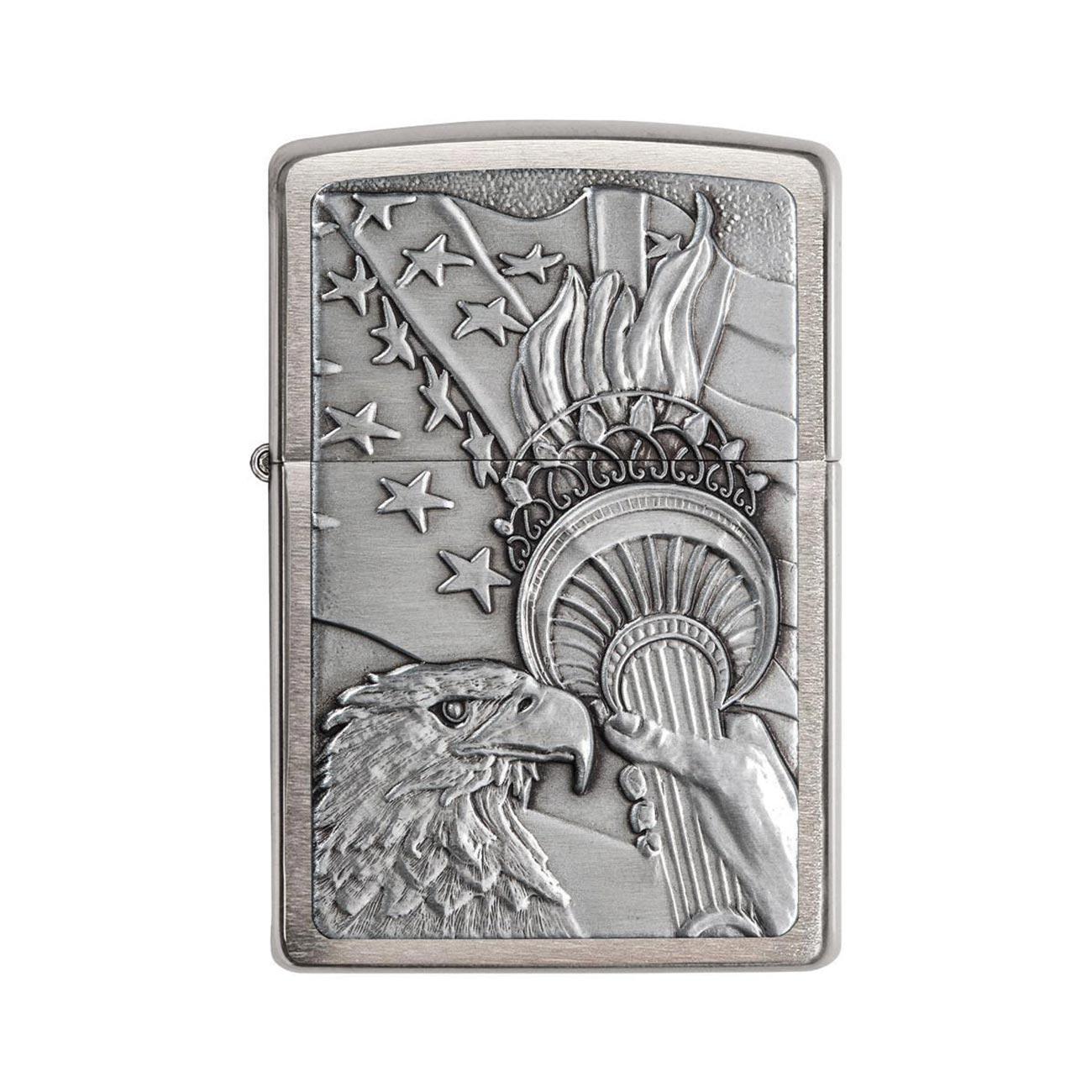 ZIPPO 20895 Windproof Lighter Patriotic Eagle Emblem Brushed Chrome - High quality product image showing ZIPPO 20895 Windproof Lighter Patriotic Eagle Emblem Brushed Chrome details and features