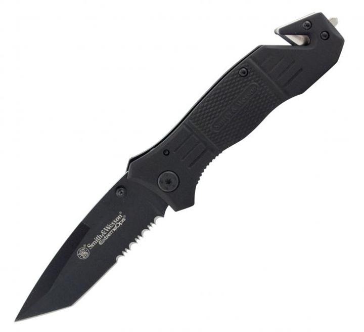 SMITH & WESSON SWFR2S Extreme Ops Liner Lock Folding Knife Partially Serrated Drop Point Tanto Blade - High quality product image showing SMITH & WESSON SWFR2S Extreme Ops Liner Lock Folding Knife Partially Serrated Drop Point Tanto Blade details and features