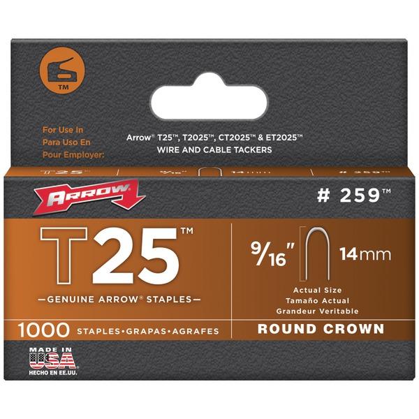 ARROW 259 T25 Round Crown Staples, 9/16 INCH; 1,000 pk - High quality product image showing ARROW 259 T25 Round Crown Staples, 9/16 INCH; 1,000 pk details and features