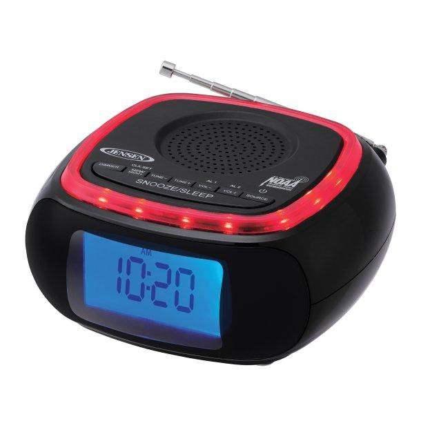 JENSEN JEP-725 Digital AM/FM Weather Band Alarm Clock Radio with NOAA Weather Alert and Top Mounted Red LED Alert Indicator Ring - High quality product image showing JENSEN JEP-725 Digital AM/FM Weather Band Alarm Clock Radio with NOAA Weather Alert and Top Mounted Red LED Alert Indicator Ring details and features