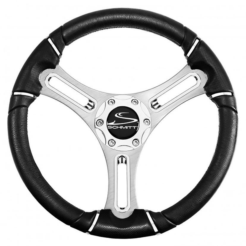 SCHMITT MARINE PU043144-12R Torcello 14 INCH Wheel - 04 Series - Polyurethane Wheel w/Chrome Trim & Cap - Brushed Spokes - 3/4 INCH Tapered Shaft