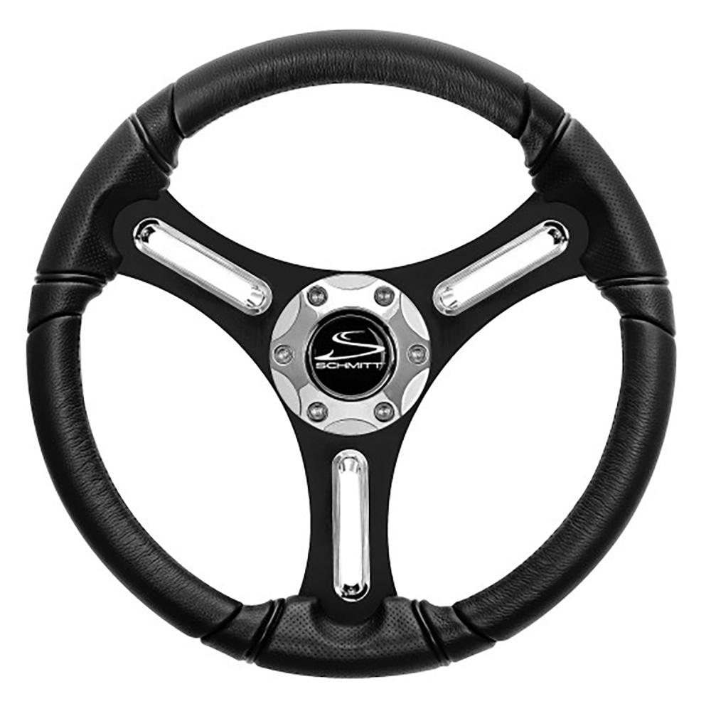 SCHMITT MARINE PU031104-12R Torcello 14 INCH Wheel - 03 Series - Polyurethane Wheel w/Chrome Spoke Inserts & Cap - Black Brushed Spokes - 3/4 INCH - Retail Packaging - High quality product image showing SCHMITT MARINE PU031104-12R Torcello 14 INCH Wheel - 03 Series - Polyurethane Wheel w/Chrome Spoke Inserts & Cap - Black Brushed Spokes - 3/4 INCH - Retail Packaging details and features