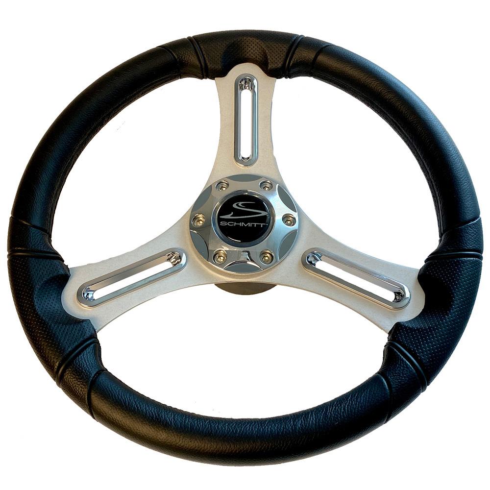 SCHMITT MARINE PU033104-12R Torcello 14 INCH Wheel - 03 Series - Polyurethane Wheel w/Chrome Trim & Cap - Brushed Spokes - 3/4 INCH Tapered Shaft - Retail Packaging - High quality product image showing SCHMITT MARINE PU033104-12R Torcello 14 INCH Wheel - 03 Series - Polyurethane Wheel w/Chrome Trim & Cap - Brushed Spokes - 3/4 INCH Tapered Shaft - Retail Packaging details and features