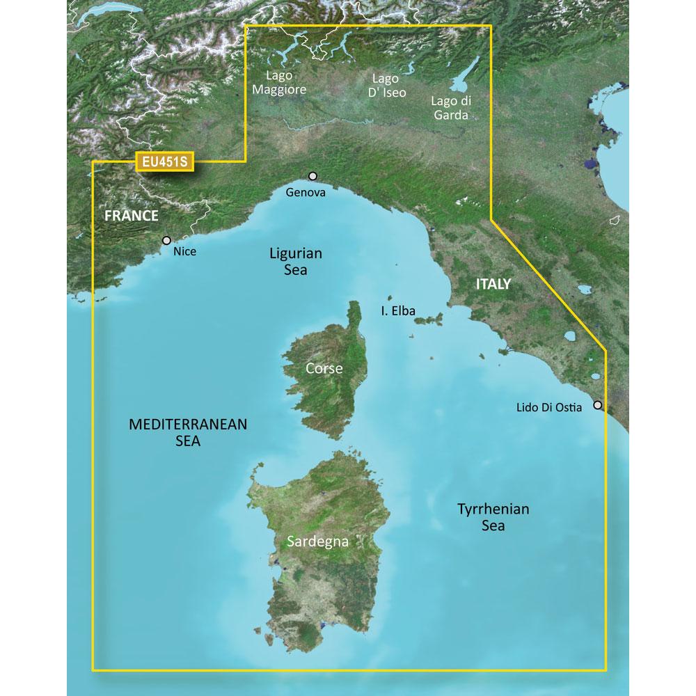 GARMIN 010-C0795-00 BLUECHART G2 VISION HD - VEU451S - LEGURIAN SEA, CORSICA & SARDINIA - MICROSD/SD - The Twister Group Tools product