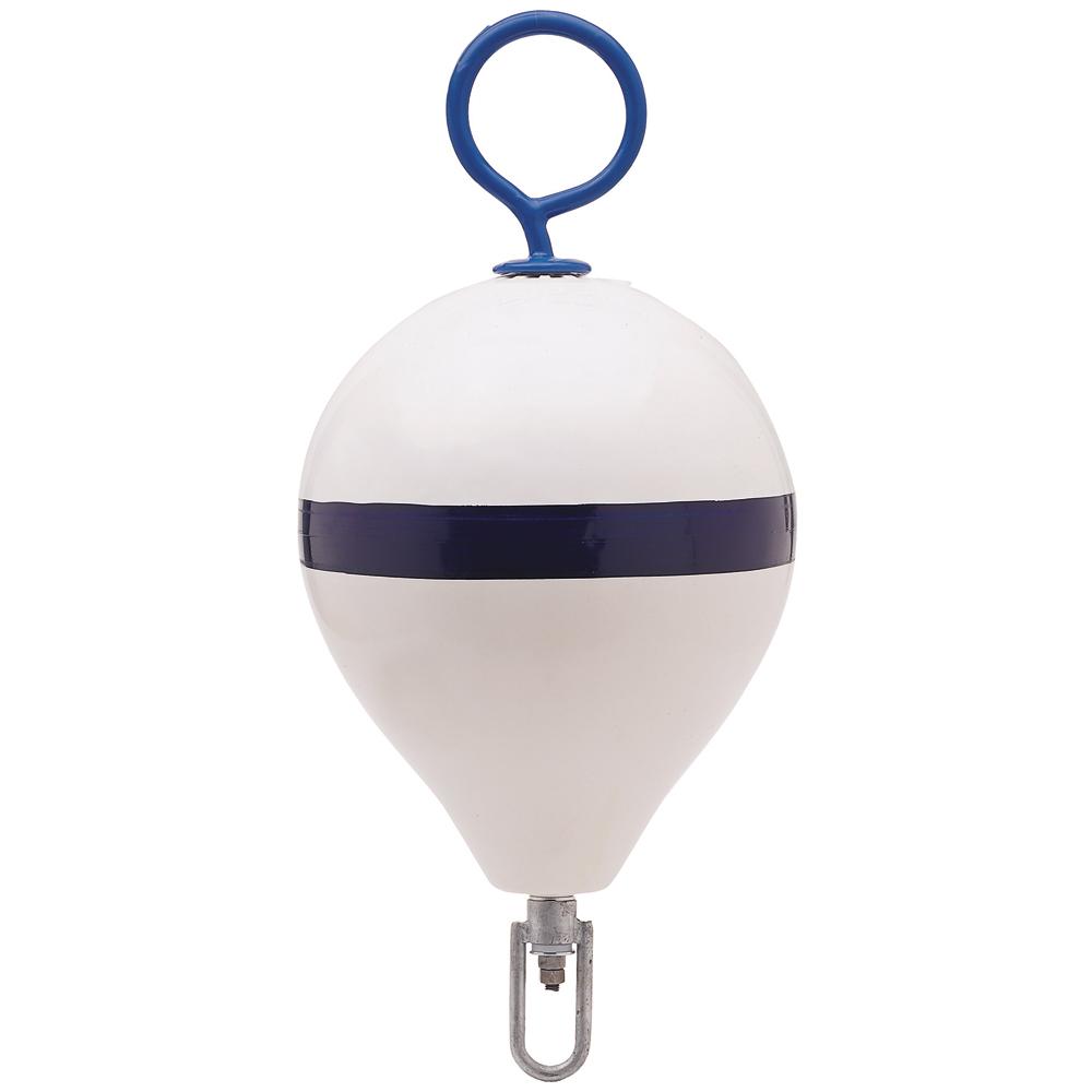 POLYFORM CM-2 WH-STR MOORING BUOY WITH IRON 13.5 INCH DIAMETER - WHITE BLUE STRIPE - High quality product image showing POLYFORM CM-2 WH-STR MOORING BUOY WITH IRON 13.5 INCH DIAMETER - WHITE BLUE STRIPE details and features