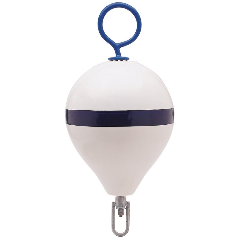 POLYFORM CM-2 WH-STR MOORING BUOY WITH IRON 13.5 INCH DIAMETER - WHITE BLUE STRIPE