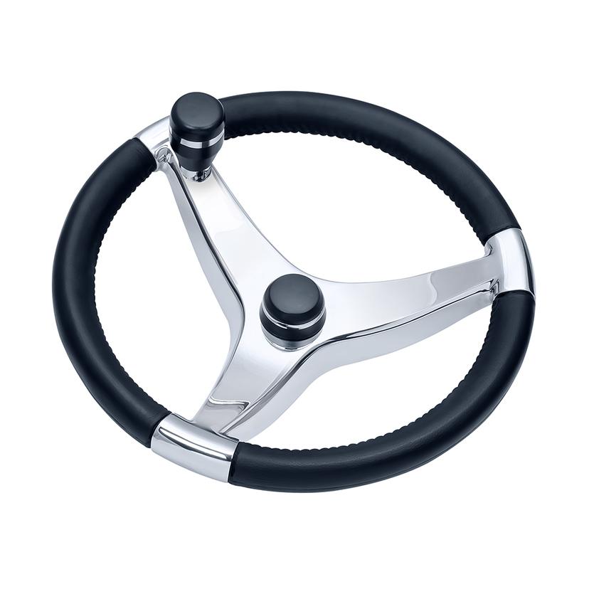 SCHMITT & ONGARO 7241321FGK ONGARO EVO PRO 316 CAST STAINLESS STEEL STEERING WHEEL WITH CONTROL KNOB - 13.5 INCH DIAMETER